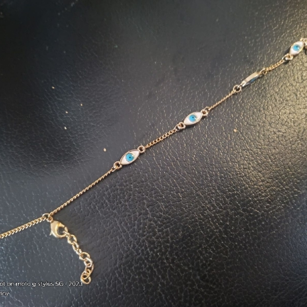 Turquoise Enamel Evil Eye Station Bracelet(Clasp Missing)